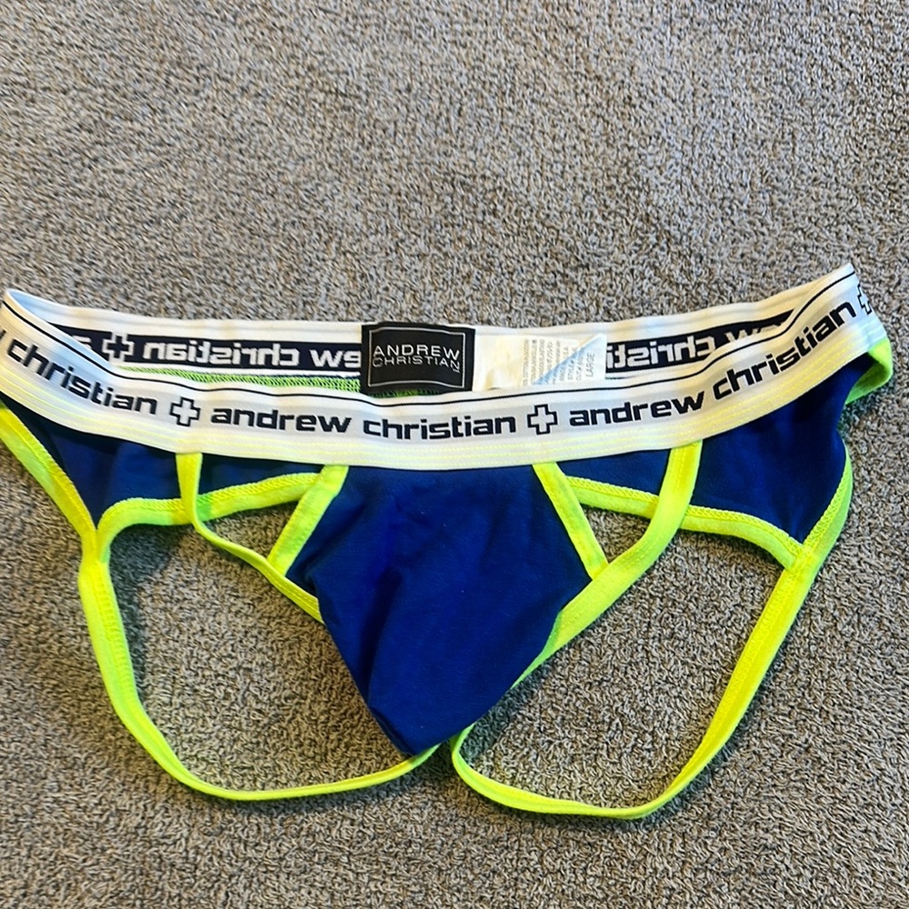 Andrew Christian Men's Blue and Yellow jockstrap